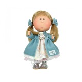 Papusa Nines D Onil, Mia, cu parul blond si funde albastre, cu articulatii, cu miros de vanilie, 30 cm, Nines D&#039;onil