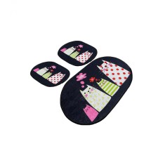 Set 3 Covorase baie Four Cats, 60 x 100 cm, 50 x 60 cm, Antiderapant, Multicolor