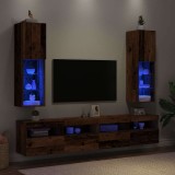 VidaXL Comode TV cu lumini LED, 2 buc., lemn vechi, 30,5x30x102 cm