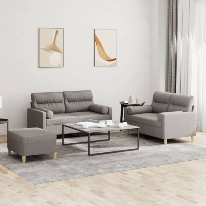 Gossi set de canapele cu perne, 3 piese, gri taupe, textil