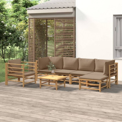 vidaXL Set mobilier de grădină cu perne gri taupe, 7 piese, bambus foto