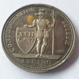 Elveția 1 Franc Argint 1845-S Vaud, R1, Tiraj 8626 - Monedă Argint Elvețiană Rară