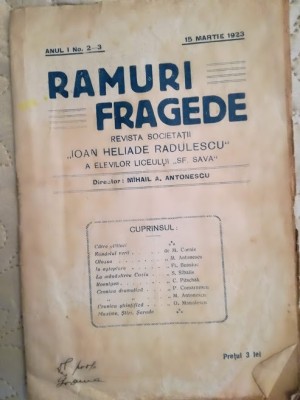Revista Ramuri fragede, Liceul Sf. Sava, Bucuresti, 15 martie 1923 foto
