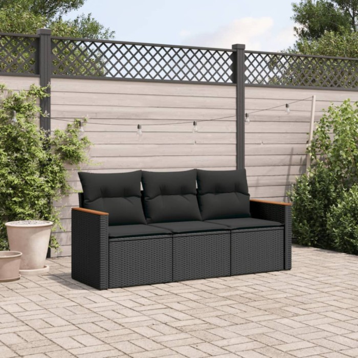 vidaXL Set mobilier de grădină cu perne, 3 piese, negru, poliratan 3225754