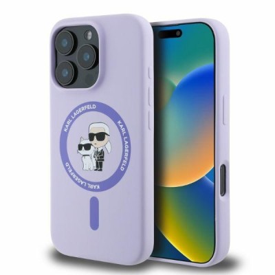 Husa MagSafe pentru Apple iPhone 16 Pro, Karl Lagerfeld, Silicone Ring Karl &amp;amp; Choupette, Mov foto