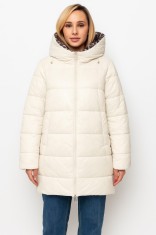 Geaca dama crem cu gluga si interior animal print