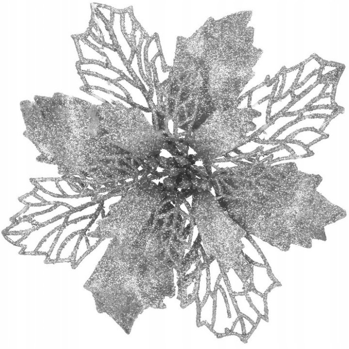 Set 10 ornamente pentru bradul de Craciun, stea Poinsettia, 16cm, argintiu Household NewTrend