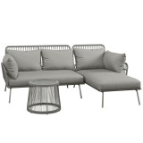 Outsunny Set Mobilier de Grădină din 3 Piese cu Canapea, Şezlong cu Perne şi Măsuţă, 125x77x82 cm, Gri Deschis | Aosom Romania