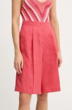 United Colors of Benetton pantaloni scurți din amestec de in culoarea roz, uni, high waist, 45BVD9026