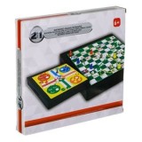 Joc de societate magnetic 2 in 1: Șerpii și Scările &amp; Nu te supăra, frate! - Portabil, 20 pioni, 2 zaruri, 20x21 cm, CMCLASS