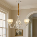 Candelabru Vintage Cu 3 Brate, Finisaj Alb Antichizat (Wh), Design Ornamental Cu Abajururi Mate, 3 X E27, &Oslash;550 &times; H550 Mm