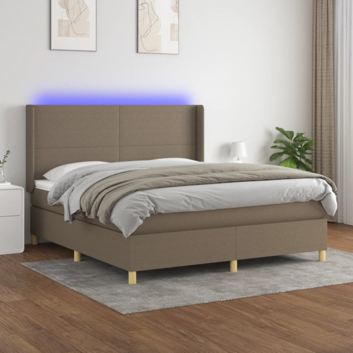 vidaXL Pat cu arcuri, saltea și LED, gri taupe, 180x200 cm, textil 3138737