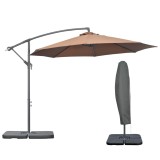 Outsunny Umbrelă Suspendată cu Bază &icirc;n Cruce, Greutăţi, Manivelă și Protecţie UV, &Oslash;3x2.5 m, Cafeniu | Aosom Romania
