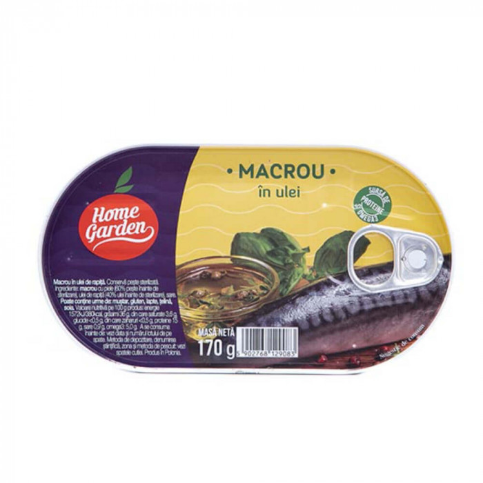 Macrou in Ulei, Home Garden, 170 g, Conserva de Macrou, Macrou in Ulei Home Garden, Home Garden Macrou la Conserva, Conserva de Peste Home Garden