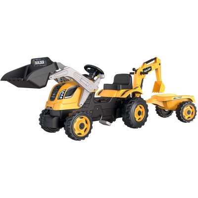 Tractor cu pedale si remorca Smoby Builder Max galben foto