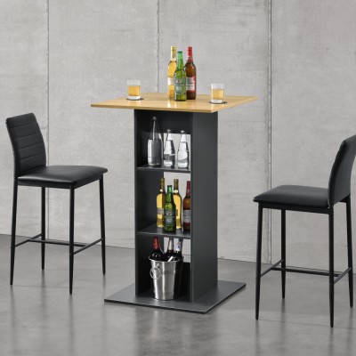 [en.casa] Masa bar Visby CL, 70 x 70 x 110cm, PAL melaminat, gri inchis/culoarea lemnului, cu 3 rafturi HausGarden Leisure foto
