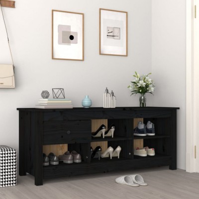 Gossi dulap pentru pantofi, negru, 110x38x45,5 cm, lemn masiv pin foto