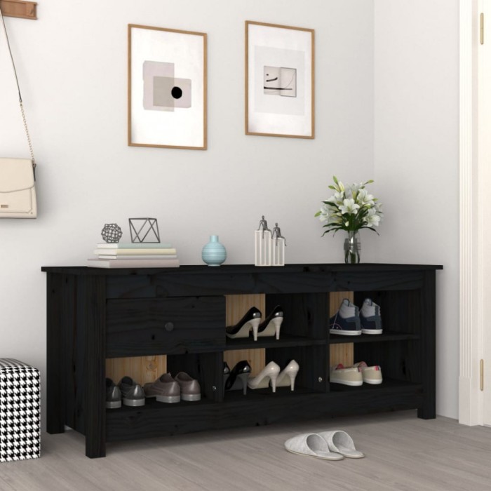 Gossi dulap pentru pantofi, negru, 110x38x45,5 cm, lemn masiv pin