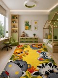 Cumpara ieftin Covor Camera Copii Animalute 11058-150, Marime 80 x 150 cm, Galben, Inaltime Fir 9 mm, Antialergic, Polipropilena, Gradinita, Cresa, Loc de Joaca