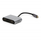 Cumpara ieftin Adaptor multimedia USB tip C tata la HDMI mama si VGA mama, Platinet 45224, rezolutie maxima HDMI 4K la 30 Hz si VGA Full HD 1080p la 60 Hz