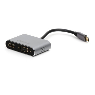 Adaptor multimedia USB tip C tata la HDMI mama si VGA mama, Platinet 45224, rezolutie maxima HDMI 4K la 30 Hz si VGA Full HD 1080p la 60 Hz foto