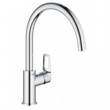 Baterie bucatarie Grohe Bauloop 31368001, 3/8, monocomanda, pipa inalta, tip C, cartus ceramic, pivotanta, limitator, argintiu