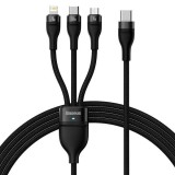 CABLU alimentare si date Baseus Flash Series II One-for-three, pt. smartphone, USB Type-C la Micro-USB+Lightning+USB Type-C 100W, 1.5m,negru &quot;CASS0302