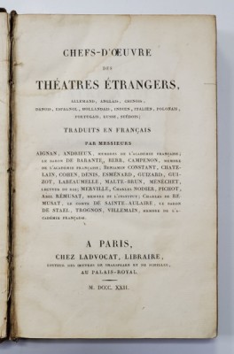 CHEFS - D&amp;#039;OEUVRE DES THEATRES ETRANGERS - PARIS, 1822 foto