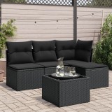 Cumpara ieftin Set mobilier de grădină cu perne, 5 piese, negru, poliratan