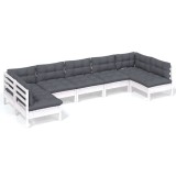 Set mobilier gradina cu perne, 7 piese, alb, lemn masiv de pin