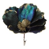 Floare decorativa de Craciun cu clips, Albastra si Verde cu sclipici auriu, 20 cm, CMCLASS