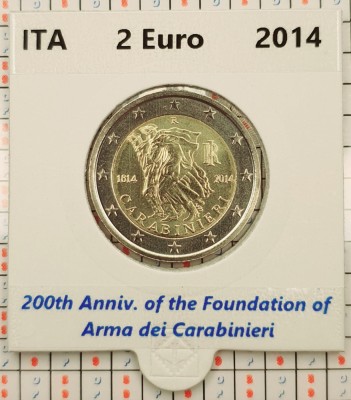 Italia 2 euro 2014 - Carabinieri - UNC in cartonas personalizat - B115 foto