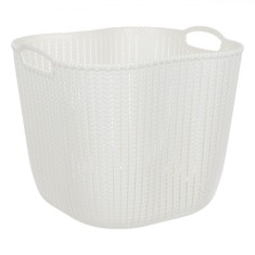 Coș Depozitare Plastic, Model Lanț, Alb Perlă, Capacitate 38L, M&acirc;nere Integrate