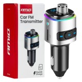 Modulator FM auto AMiO cu Bluetooth, Hands-free, 2x USB-A, slot microSD MP3, 12/24V, 87,5-108 MHz, compatibil Android si iOS
