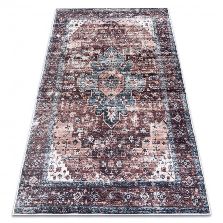 ANDRE 1826 covor lavabil Ornament, vintage anti-alunecare - maro si albastru , 120x170 cm