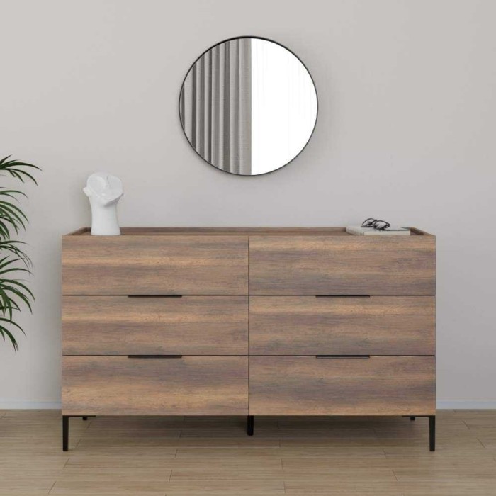 Comoda Adore Oryana, 3 sertare, Alb - Nuc, 140 x 81 x 44 cm