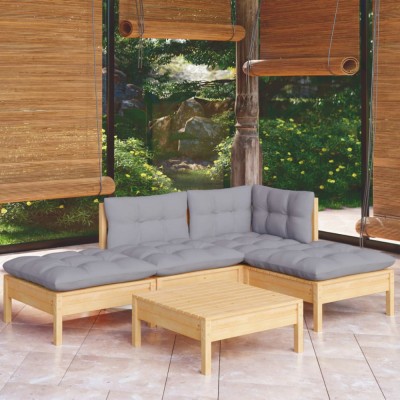 vidaXL Set mobilier grădină cu perne gri, 5 piese, lemn masiv de pin 3096291 foto