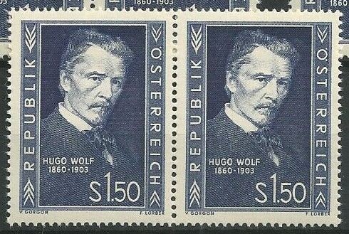 AUSTRIA 1953 - COMEMORARI , COMPOZITOR , HUGO WOLF STRAIF DE 2 NESTAMPILAT