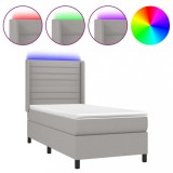 Cumpara ieftin Pat cu arcuri, saltea si LED, gri deschis, 80x200 cm, textil