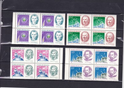 ROMANIA 1971 LP 783 ANIVERSARI II OAMENI DE STIINTA BLOCURI DE 4 TIMBRE MNH foto