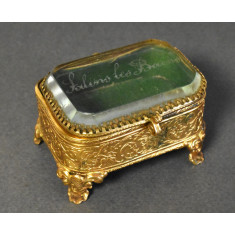 Cutie bijuterii alama aurita si cristal bizotat Franta Napoleon III - secol XIX