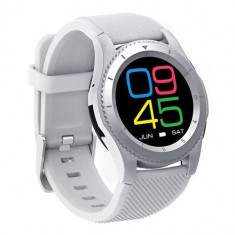 Ceas Smartwatch Techstar? DT No.1 G8, MTK2502, Bluetooth 4.0, SIM, Notificari, Monitorizare Puls, Culoare Alb foto