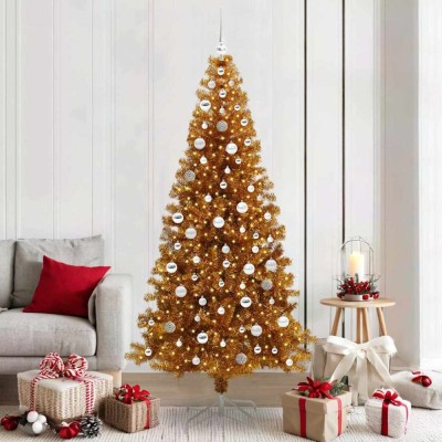 vidaXL Brad de Crăciun cu 300 LED cu suport Auriu 210 cm PET 3396639 foto