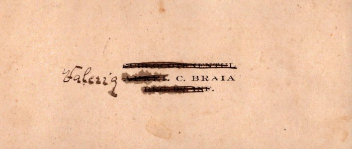 A3133N Carte vizită sublocotenent Aurel C Braia din Regimentul 92 Infanterie de la Orăștie, cca 1919, refolosită de o rudă a sa