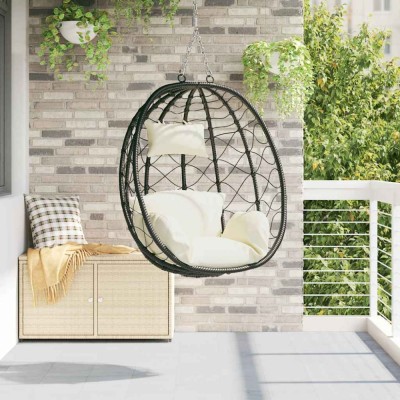 vidaXL Scaun suspendat ou Manual Alb crem 91.5 x 60 x 110 cm poliratan 42003845 foto