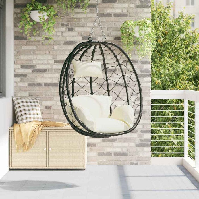vidaXL Scaun suspendat ou Manual Alb crem 91.5 x 60 x 110 cm poliratan 42003845
