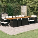 vidaXL Set mobilier de grădină cu perne, 19 piese, negru, poliratan 3095657