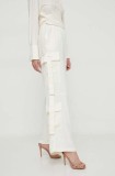 Sisley pantaloni femei, culoarea bej, lat, high waist