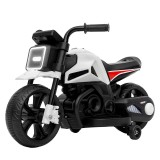 Motocicletă Electrică cu 2 Roti Mari si 2 Ajutatoare, Flippy, Acumulator &Icirc;ncarcare, Anti-Rasturnare, Lumini, Alb Negru