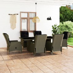 vidaXL Set mobilier de exterior cu perne, 7 piese, maro, poliratan